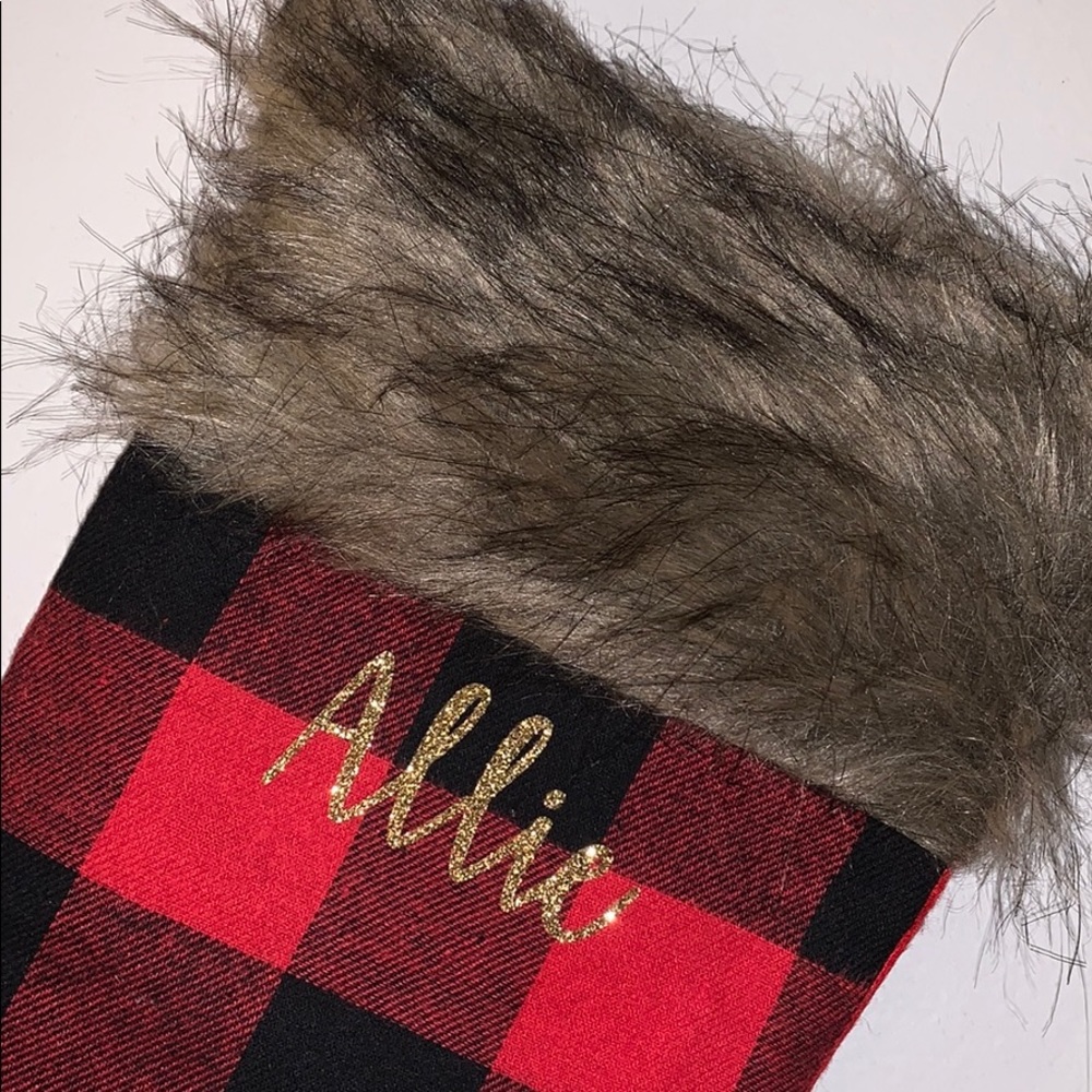 Personalized buffalo check stocking with faux fur - Picture 2 of 4